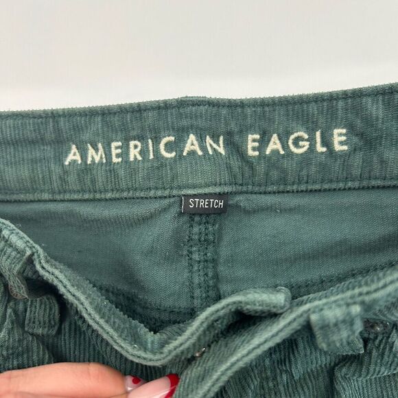 American Eagle Mom Straight Jeans Green Corduroy Size 000 Cotton Blend Stretch - Picture 5 of 11